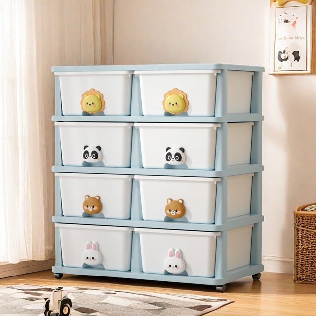 JIAOBAI 4 Tier Stackable Plastic Storage Bins with Lid, Wheels and