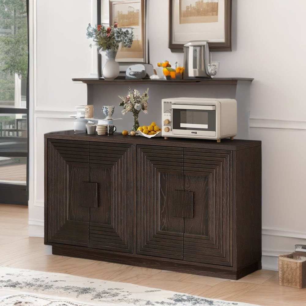 Espresso 60" Distressed Pine Wood Sideboard with Geometric Pattern
