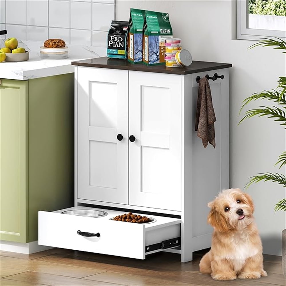 JIAOBAI Dog Food Storage Cabinet Pet Food Toy Storage Cabinet with Hidden Dog Bowl and Hook for Feeding Pet Feeding Station for Small Spaces Walmart