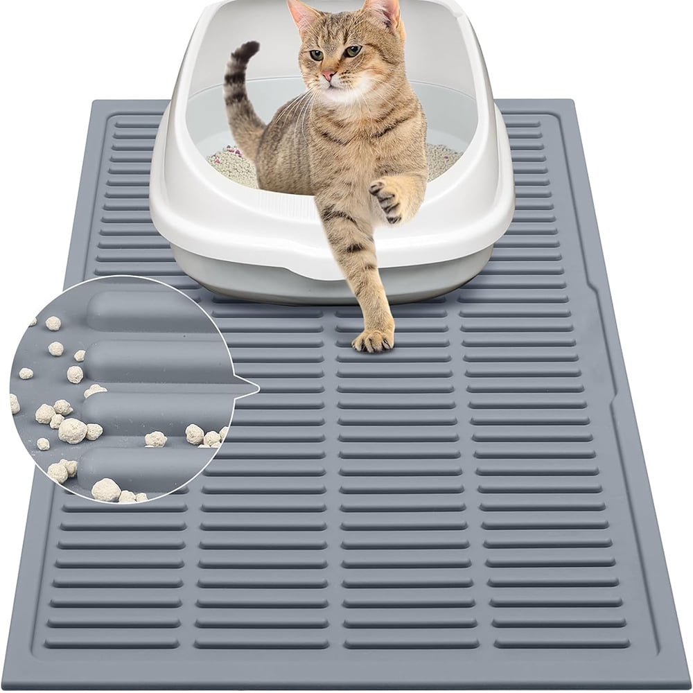 JIAOBAI Large Cat Litter Mat, Rubber Kitty Litter Trapping Mat Washable Easy Clean Cat Litter
