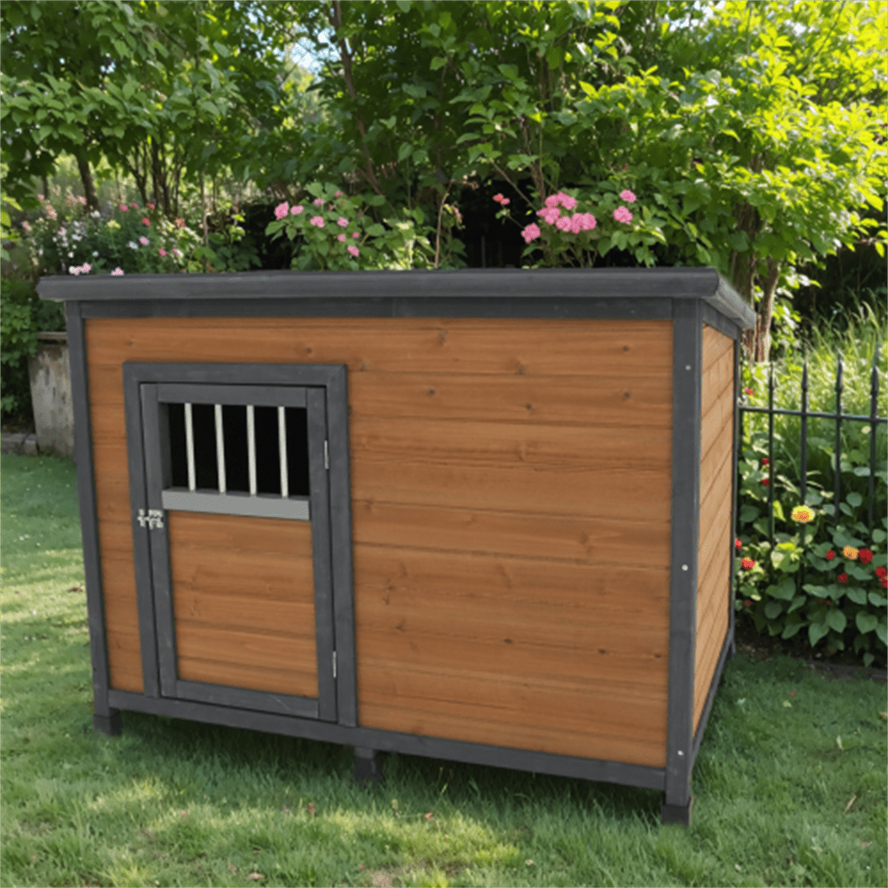 Large Solid Wood Dog House with Waterproof Roof and Lockable Door