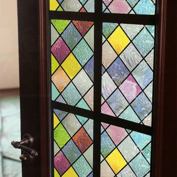 JIAOCHU Window Privacy Film, Static Cling Rainbow Film Decorative Stained Glass Window Film, Heat Control Window Tinting Film for Home, One Way Window Cling