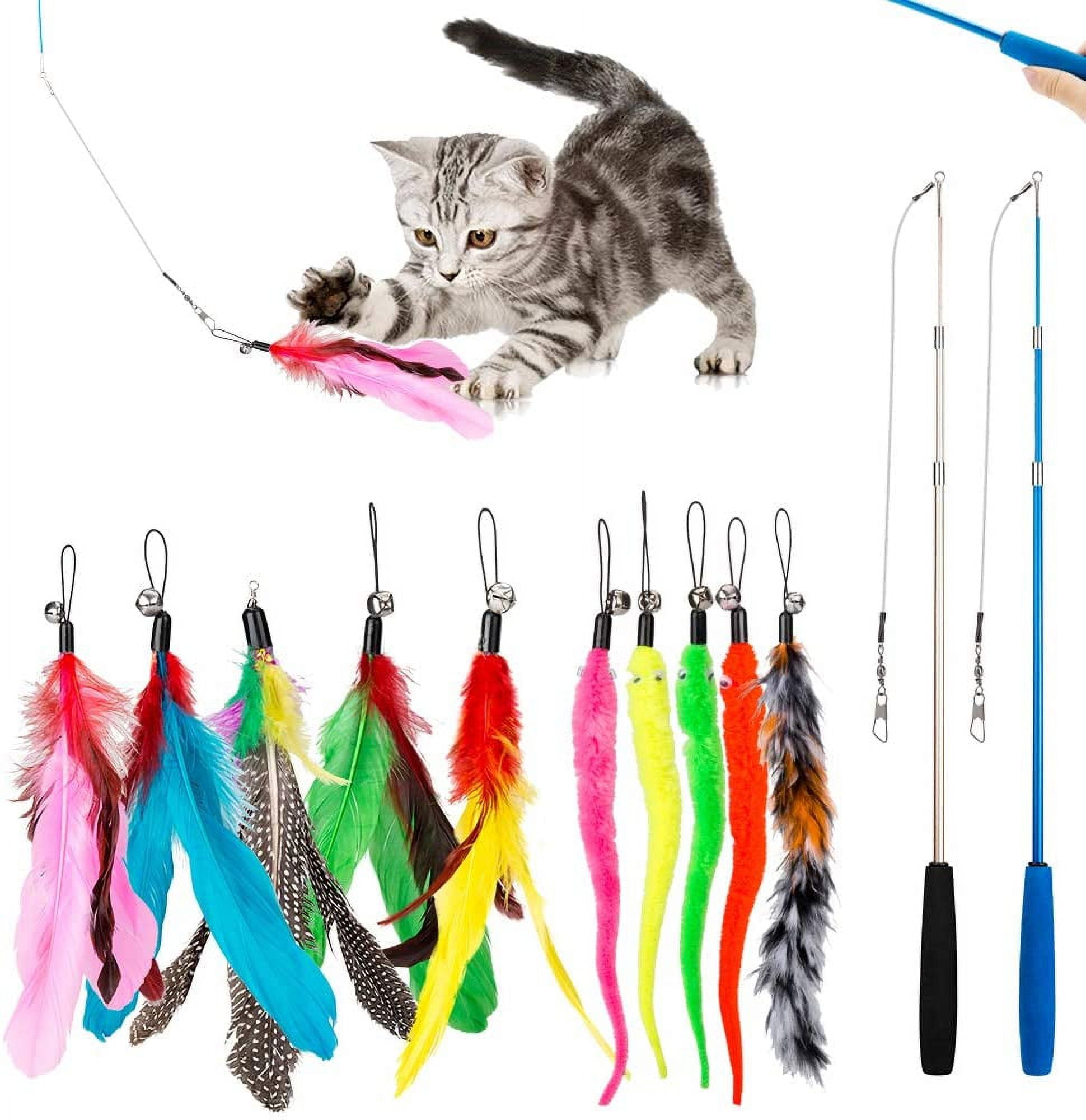 JIARON 6 PCS Interactive Cat Feather Toys, Indoor Hanging Retractable Cat Toy, Self Play Toys Make Fun Excecise