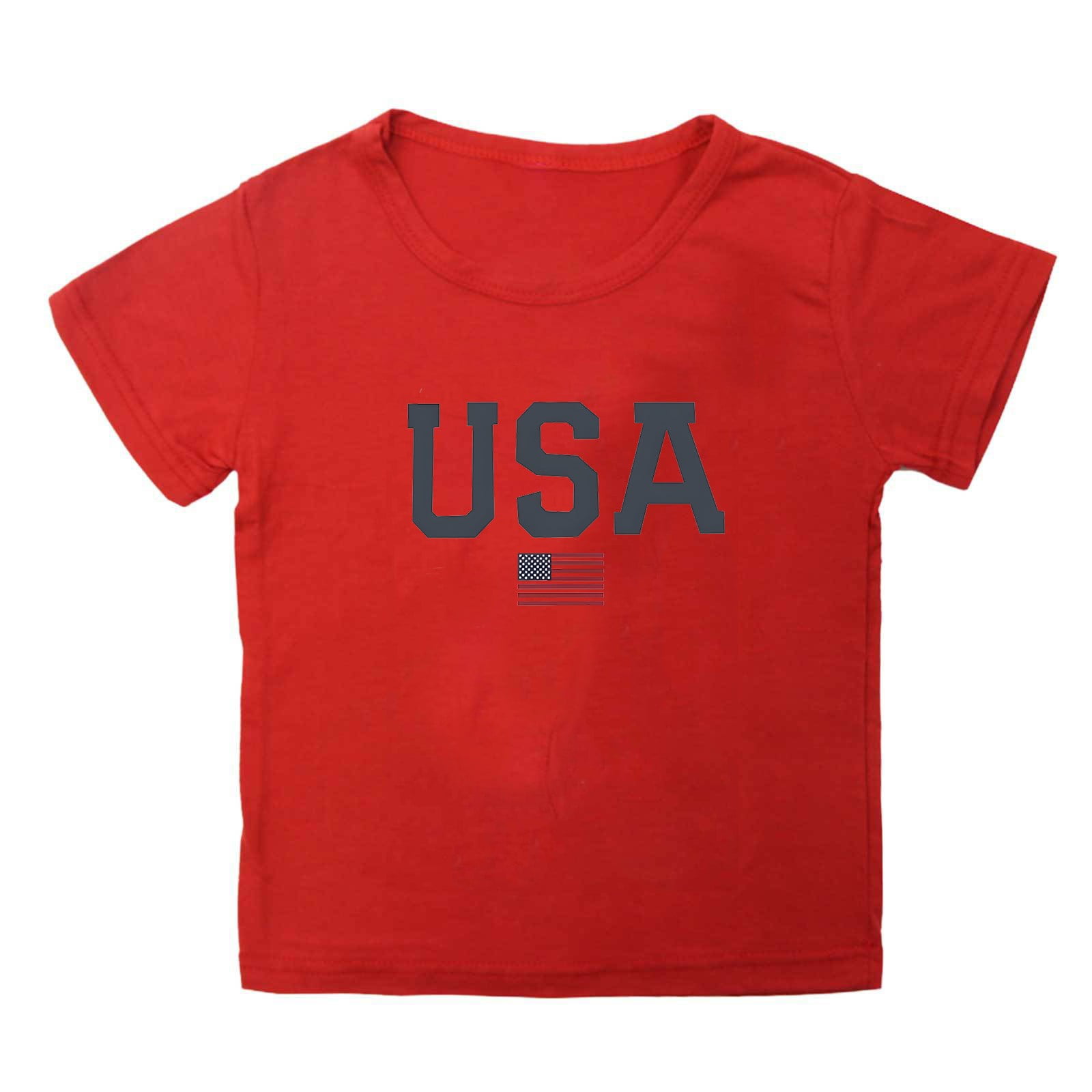 JIASEN Kids USA Funny Flag Patriotic T Shirts 4th of July Summer TShirt for Boys Girls Short