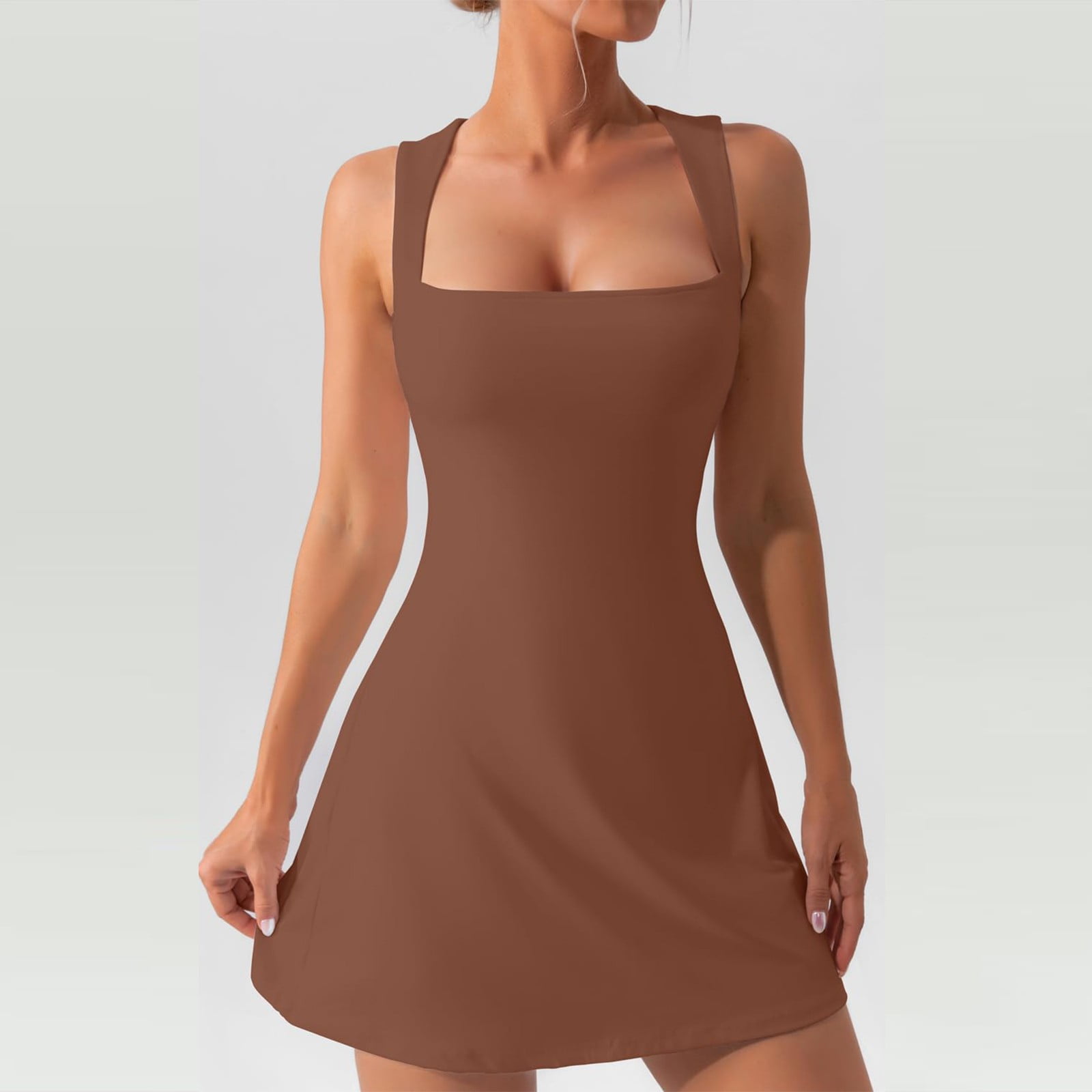 JIASEN Womens Spaghetti Strap Tennis Dress with Shorts Workout Side Slit Active Golf Dresses