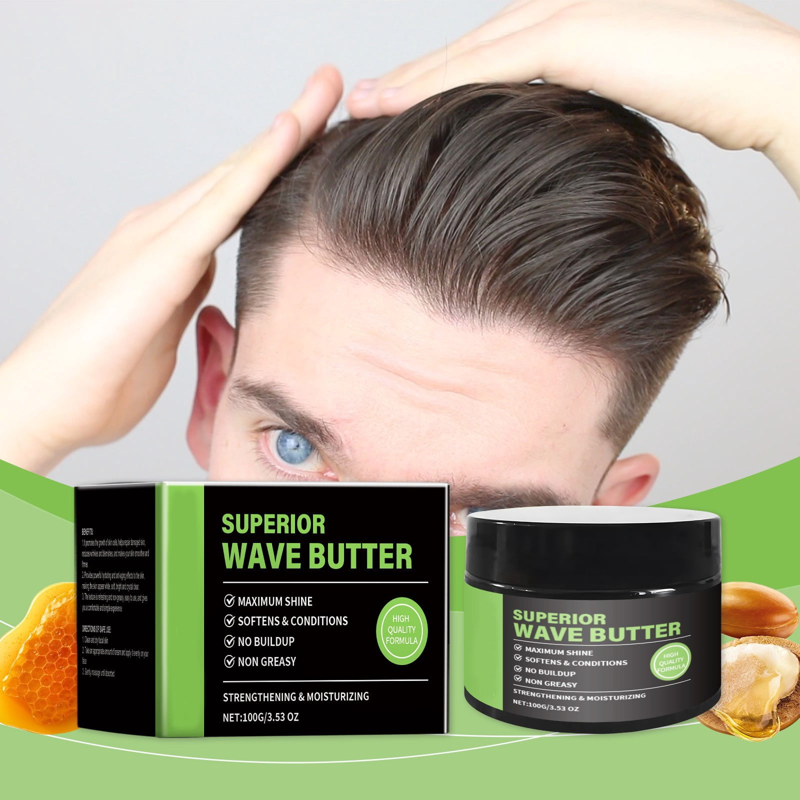 JIASONJY Wave Grease for Men, MaximumShine, Non Greasy, Softens & Conditions, No Buildup Shea & Tangerine Butter Wave Cream
