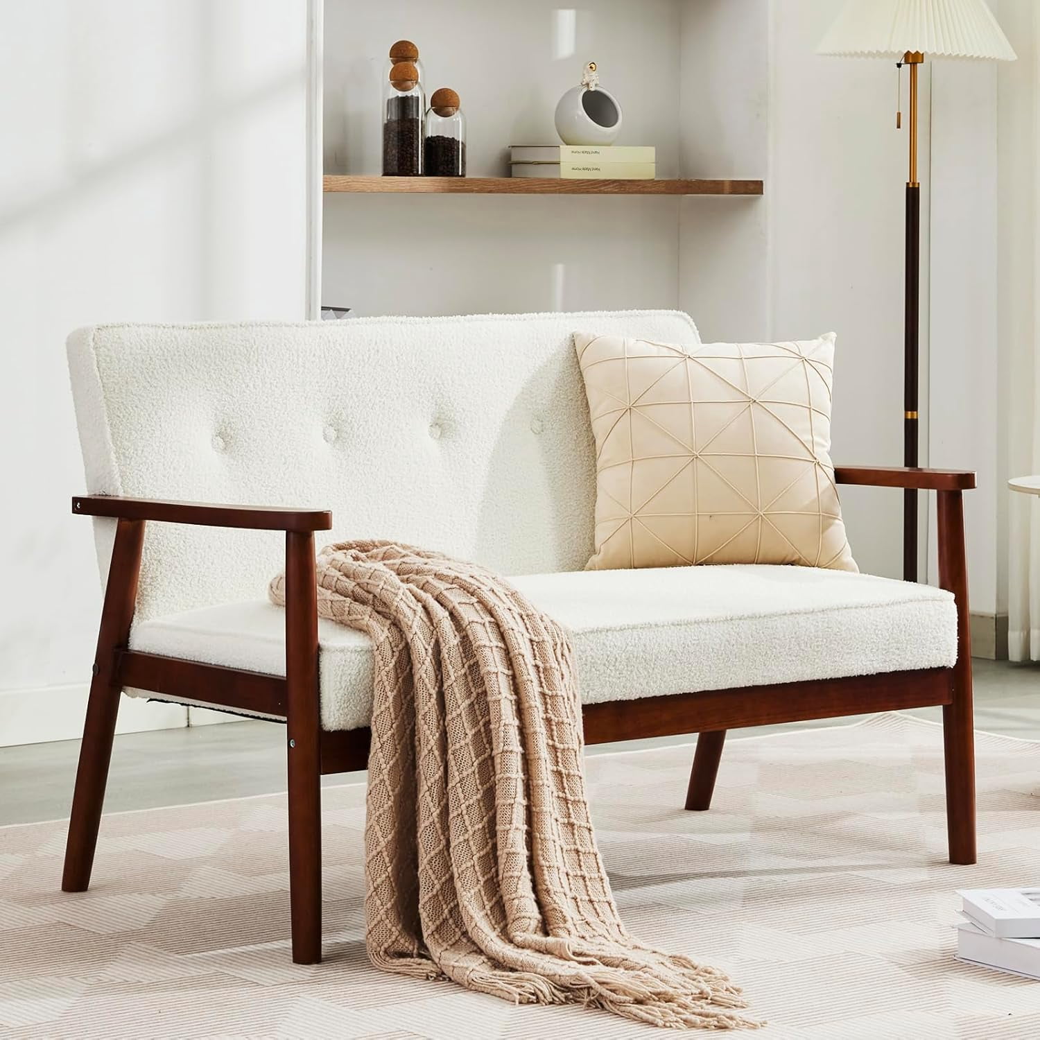 JIASTING Mid Century Modern 2 Seat Sofa Couch with Wood Arms, Small ...
