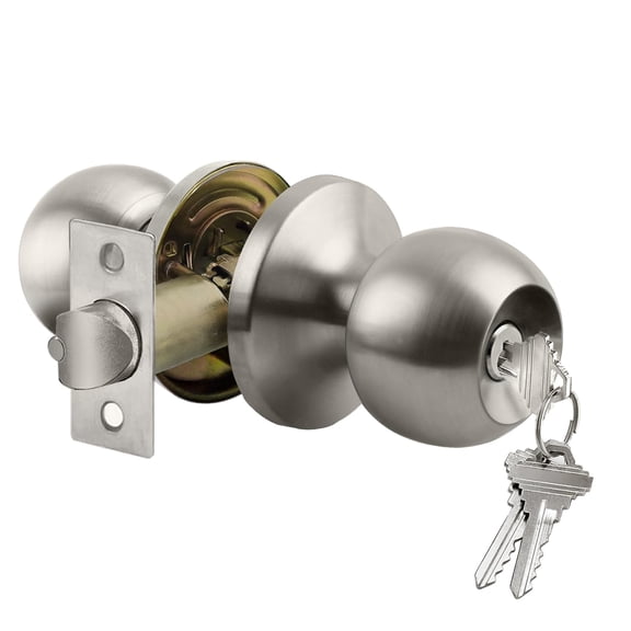 JIAShop Keyed Entry Door Knob with Lock, Heavy Duty Interior and Exterior Door Lock, Standard Ball, Satin Nickel
