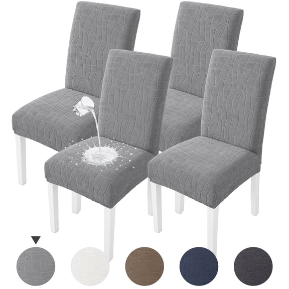 JIATER 100% Waterproof Dining Chair Covers Stretch Chair Slipcovers Protector Set of 4,Light Gray