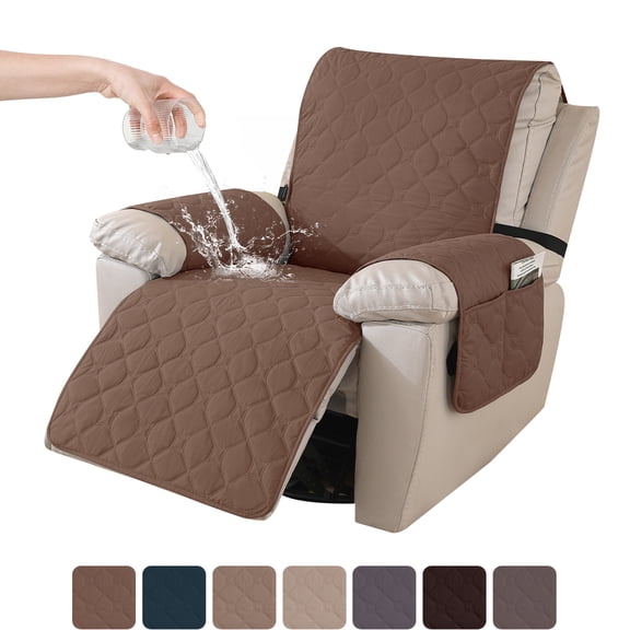 JIATER 100% Waterproof Recliner Covers Washable Reliner Slipcovers Recliner Chair Covers with Pockets,Light Coffee