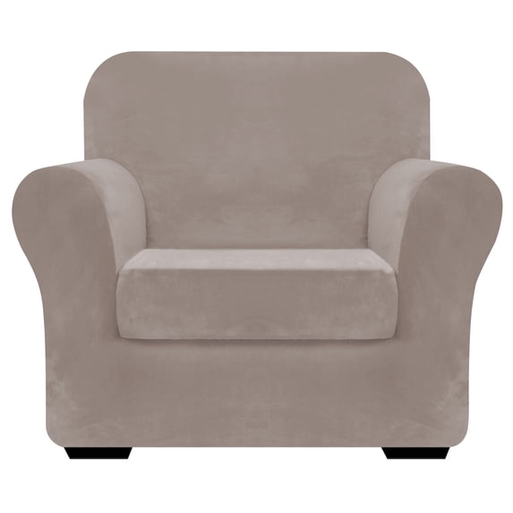JIATER 2-Piece Armchair Slipcover Velvet Couch Cushion Cover Furniture Protector with 1 Cushion Cover,Khaki