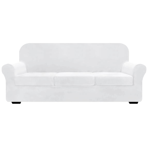 JIATER 4-Piece Sofa Cover Velvet Couch Cover Stretch Sofa Slipcover Furniture Protector with 3 Cushion Covers,White