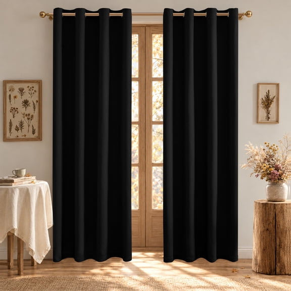 JIATER Blackout Curtains,42 x 63 inch Blackout Curtains Set of 2 Panels,Thermal Insulated Curtains for Bedroom Living Room,Grommet Window Drapes Curatins,Black