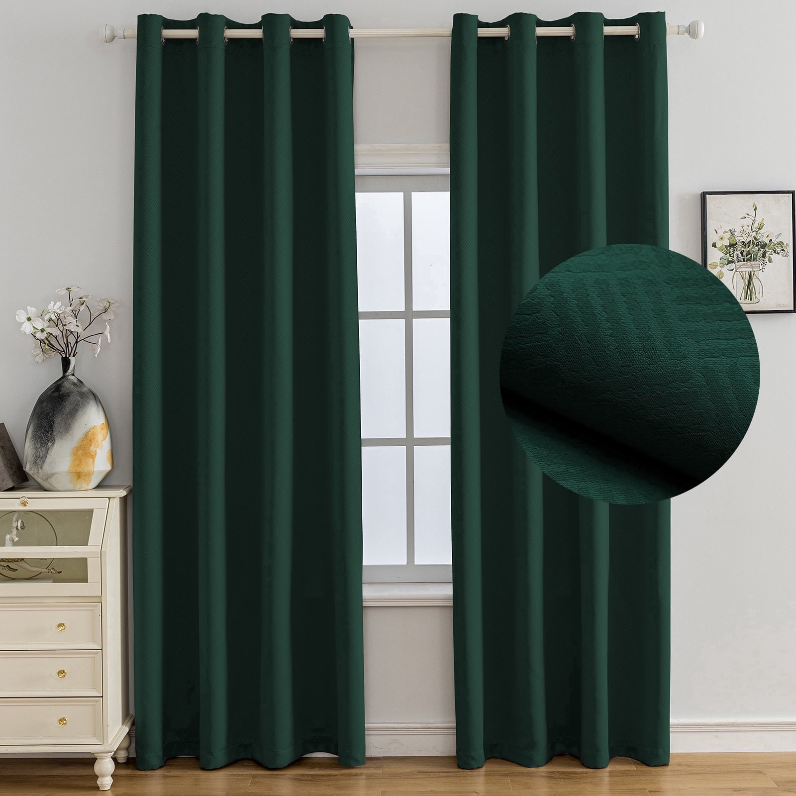 JIATER Blackout Curtains Set of 2 Panels for Bedroom Living Room Outdoor 52 x 63 in,Thermal Insulated Room Darkening Blackout Curtains with Grommet,Dark Green