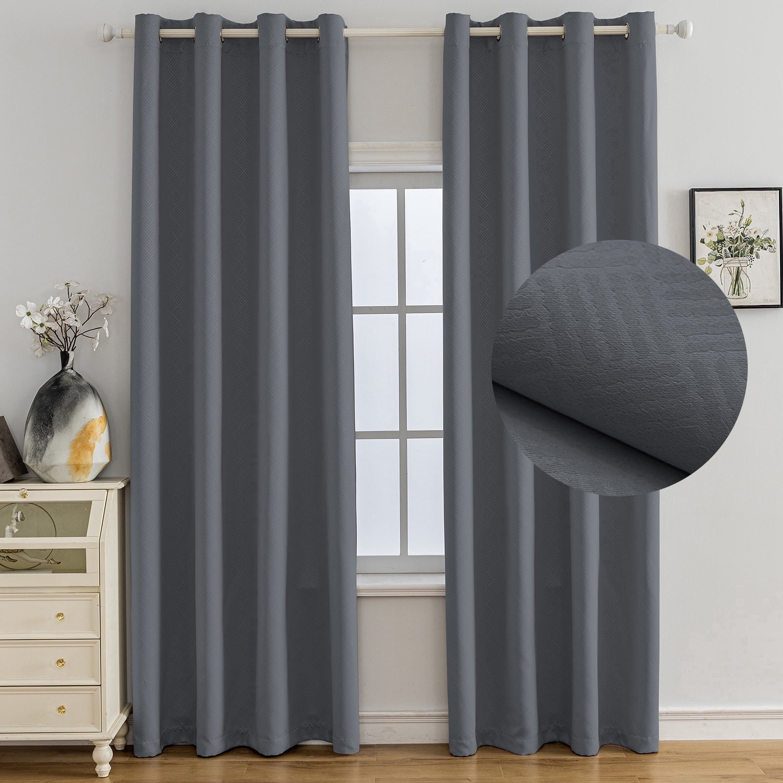 JIATER Blackout Curtains Set of 2 Panels for Bedroom Living Room 42 x 63 in,Thermal Insulated Room Darkening Blackout Curtains with Grommet,Dark Gray