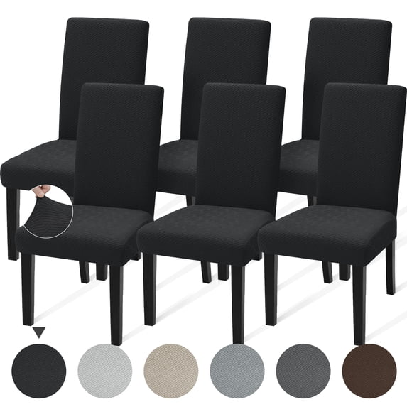 JIATER Chair Covers for Dining Room Stretch Washable Chair Slipcovers Protector Set of 6,Black