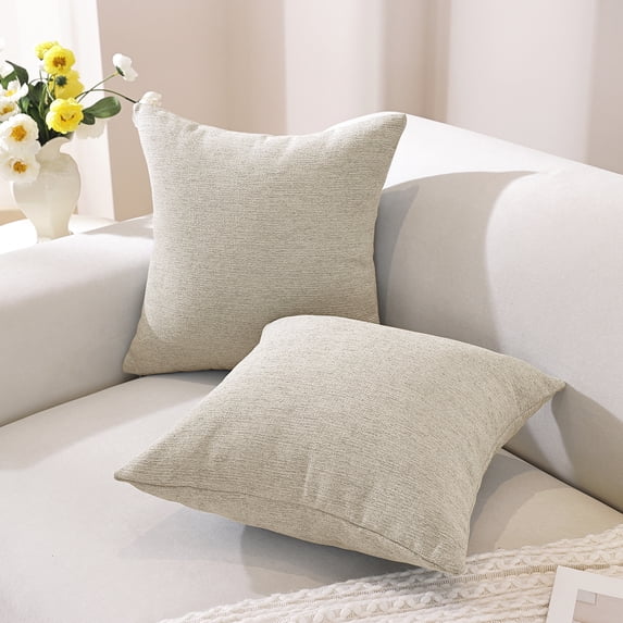 JIATER Pack of 2 Throw Pillow Covers 18x18,Linen Decorative Pillow Covers for Couch,Beige
