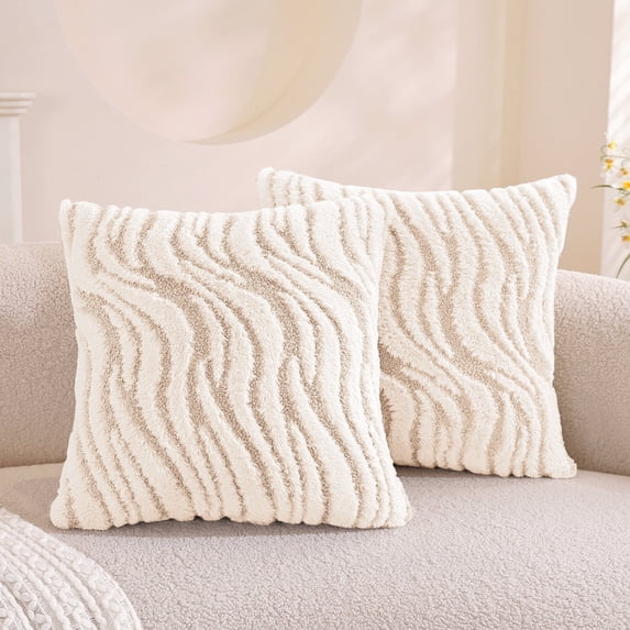 JIATER Pack of 2 Throw Pillow Covers Soft Plush Couch Pillow Covers,18x18,Cream White