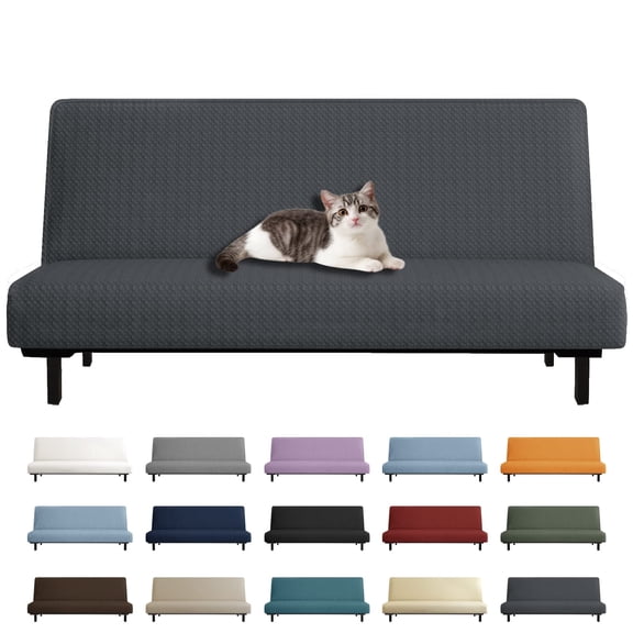 JIATER Armless Futon Cover Stretch Futon Slipcovers Machine Washable Furniture Protector with Elastic Bottom,Dark Gray