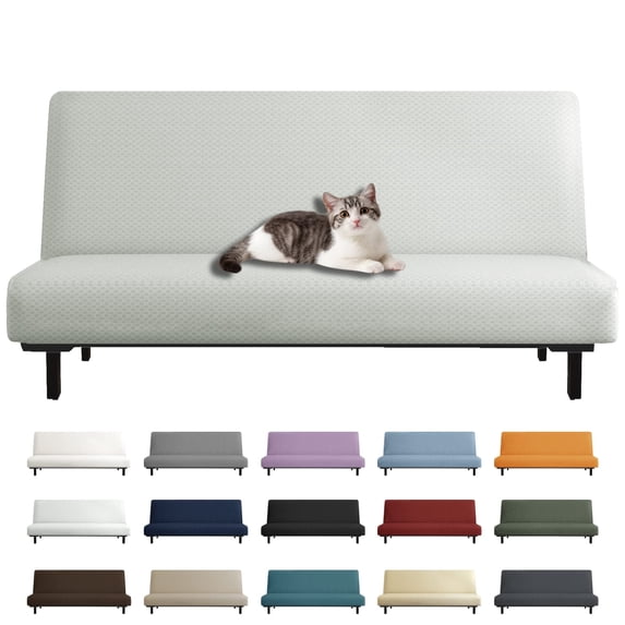 JIATER Armless Futon Cover Stretch Futon Slipcovers Machine Washable Furniture Protector with Elastic Bottom,Ivory
