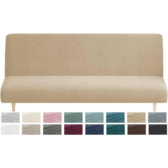 JIATER Armless Futon Cover Stretch Futon Slipcovers Machine Washable Furniture Protector with Elastic Bottom,Camel
