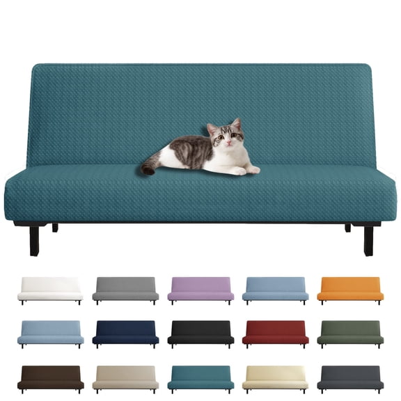 JIATER Armless Futon Cover Stretch Futon Slipcovers Machine Washable Furniture Protector with Elastic Bottom,Peacock Blue