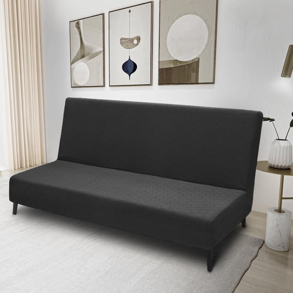 JIATER Futon Slipcovers Stretch Armless Futon Bed Covers Machine Washable Furniture Protector,Black