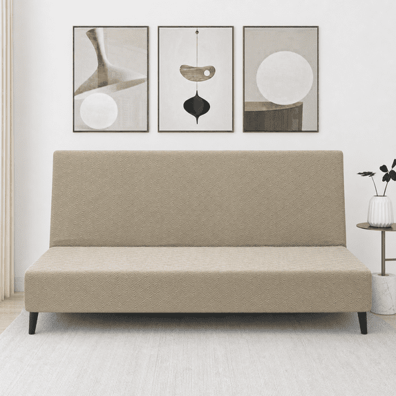JIATER Futon Slipcovers Stretch Armless Futon Bed Covers Machine Washable Furniture Protector,Khaki