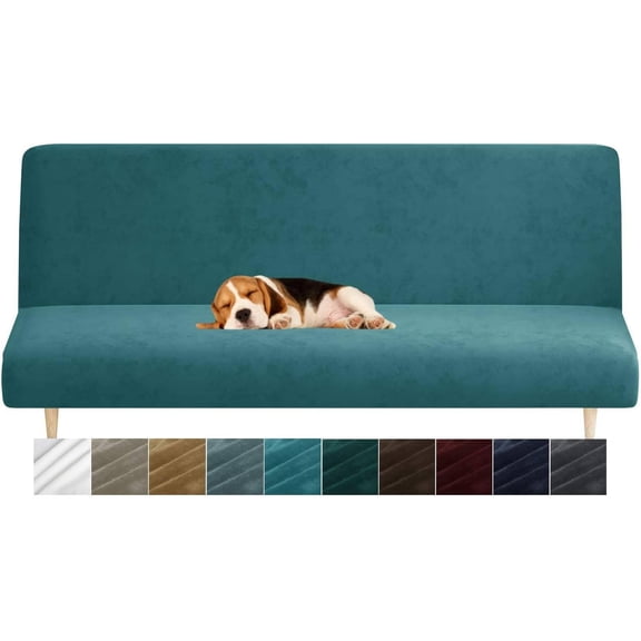 JIATER Armless Futon Cover Stretch Futon Slipcovers Machine Washable Furniture Protector with Elastic Bottom,Peacock Blue