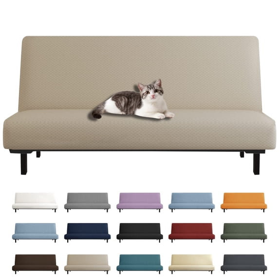 JIATER Armless Futon Cover Stretch Futon Slipcovers Machine Washable Furniture Protector with Elastic Bottom,Khaki
