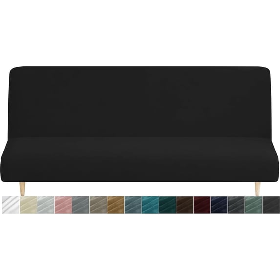 JIATER Armless Futon Cover Stretch Futon Slipcovers Machine Washable Furniture Protector with Elastic Bottom,Black