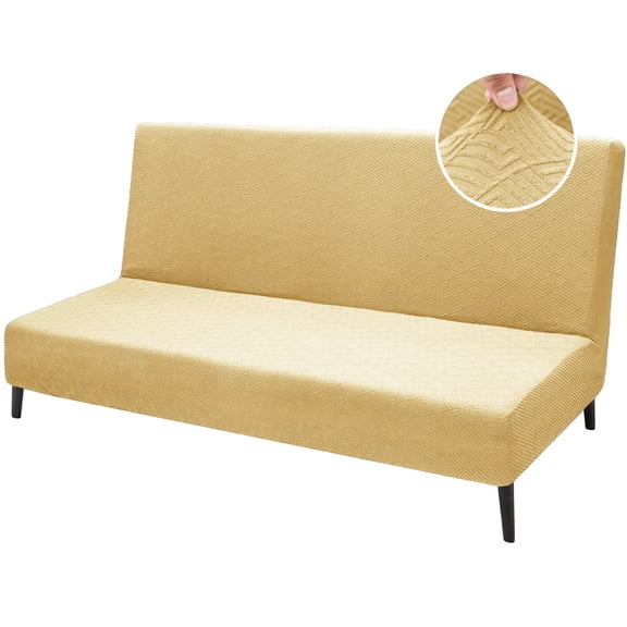 JIATER Futon Slipcovers Stretch Armless Futon Bed Covers Machine Washable Furniture Protector,Beige