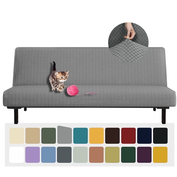 JIATER Armless Futon Cover Stretch Futon Slipcovers Machine Washable Furniture Protector with Elastic Bottom,Light Gray