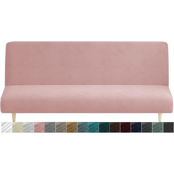 JIATER Armless Futon Cover Stretch Futon Slipcovers Machine Washable Furniture Protector with Elastic Bottom,Gray Rose