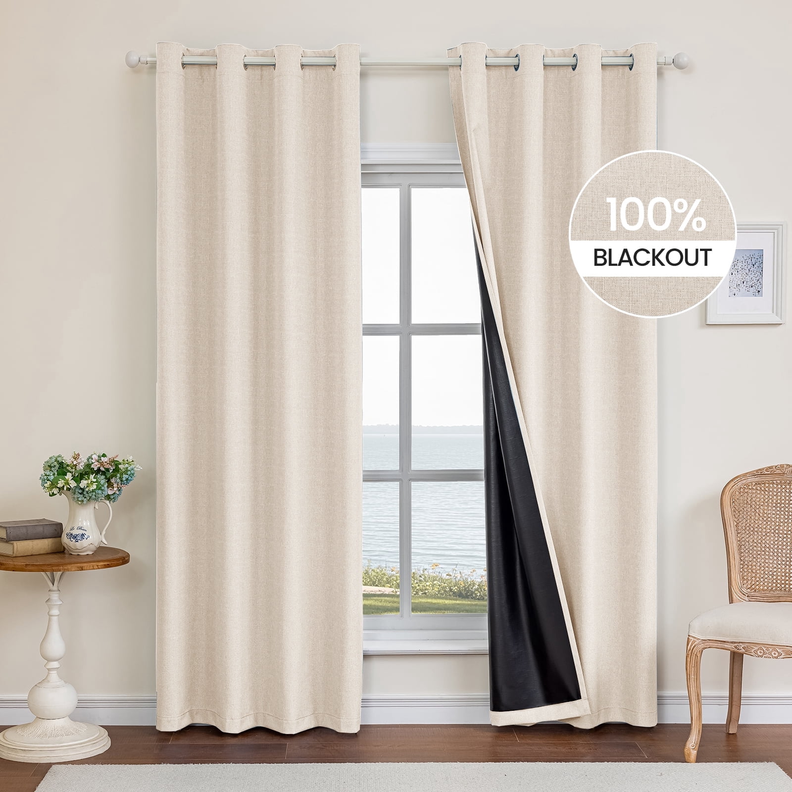 JIATER Blackout Curtains,52 x 72 inch Blackout Curtains Set of 2 for Bedroom Living Room,Thermal Insulated Room Darkening Drapes with Grommet,Beige