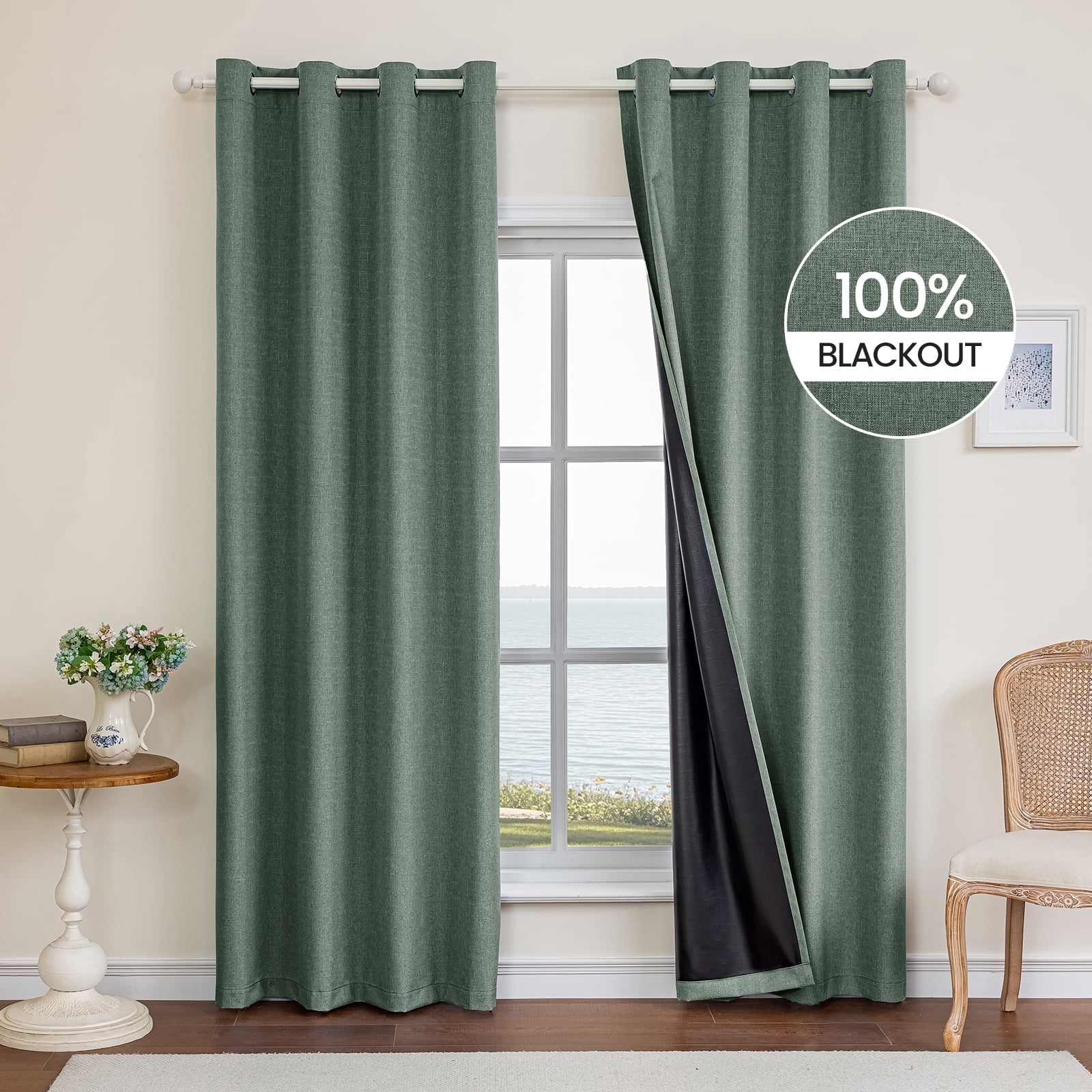 JIATER Blackout Curtains,52 x 72 inch Blackout Curtains Set of 2 for Bedroom Living Room,Thermal Insulated Room Darkening Drapes with Grommet,Green