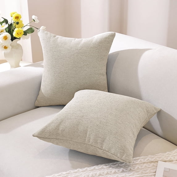 JIATER Pack of 2 Throw Pillow Covers 18x18,Linen Decorative Pillow Covers for Couch,Beige