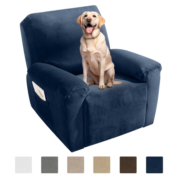JIATER Recliner Chair Covers Velvet Recliner Covers Stretch Recliner Slipcover with Pockets,Navy