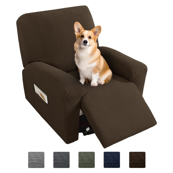 JIATER Recliner Chair Covers Stretch Polyester Recliner Slipcover with Pockets,Dark Coffee