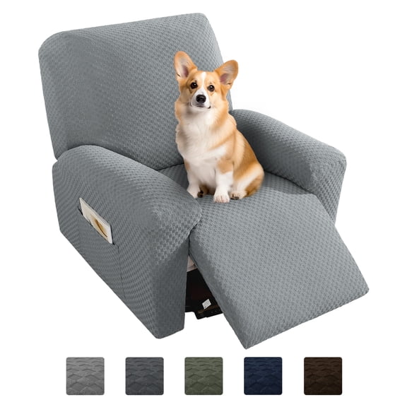 JIATER Recliner Chair Covers Stretch Polyester Recliner Slipcover with Pockets,Light Gray