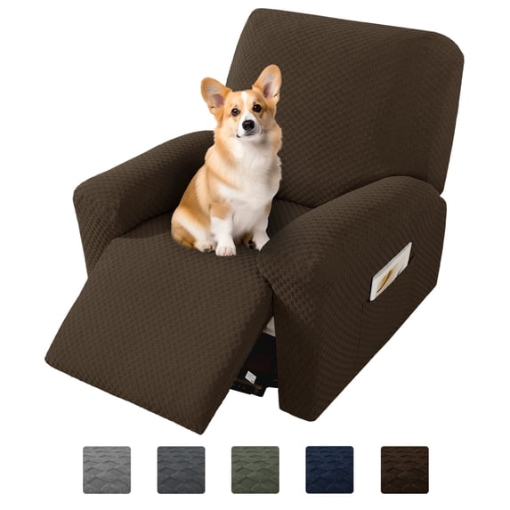 JIATER Recliner Covers Stretch Recliner Slipcovers for Large Recliner Chair Covers with Pockets,Dark Coffee