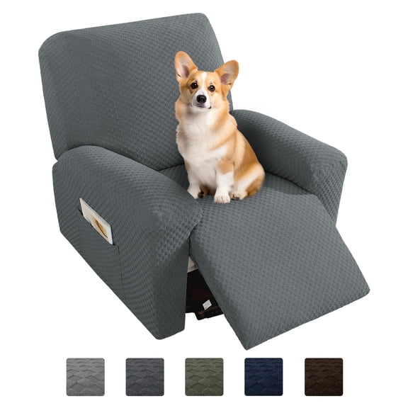 JIATER Recliner Chair Covers Stretch Polyester Recliner Slipcover with Pockets,Dark Gray