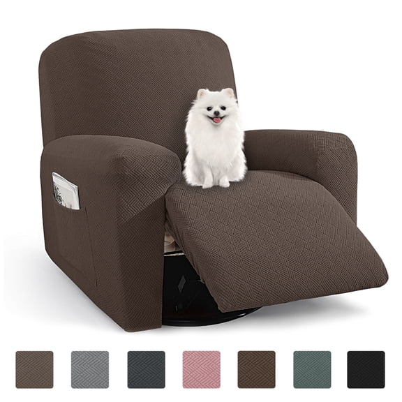 JIATER Recliner Chair Covers Stretch Polyester Recliner Slipcover with Side Pockets,Coffee