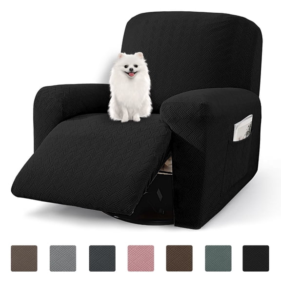 JIATER Recliner Covers Stretch Recliner Slipcovers for Large Recliner Chair Covers with Side Pockets,Black