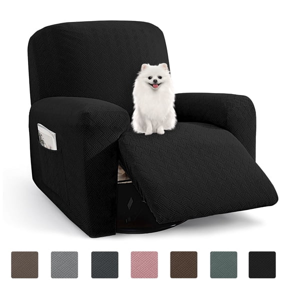 JIATER Recliner Chair Covers Stretch Polyester Recliner Slipcover with Side Pockets,Black