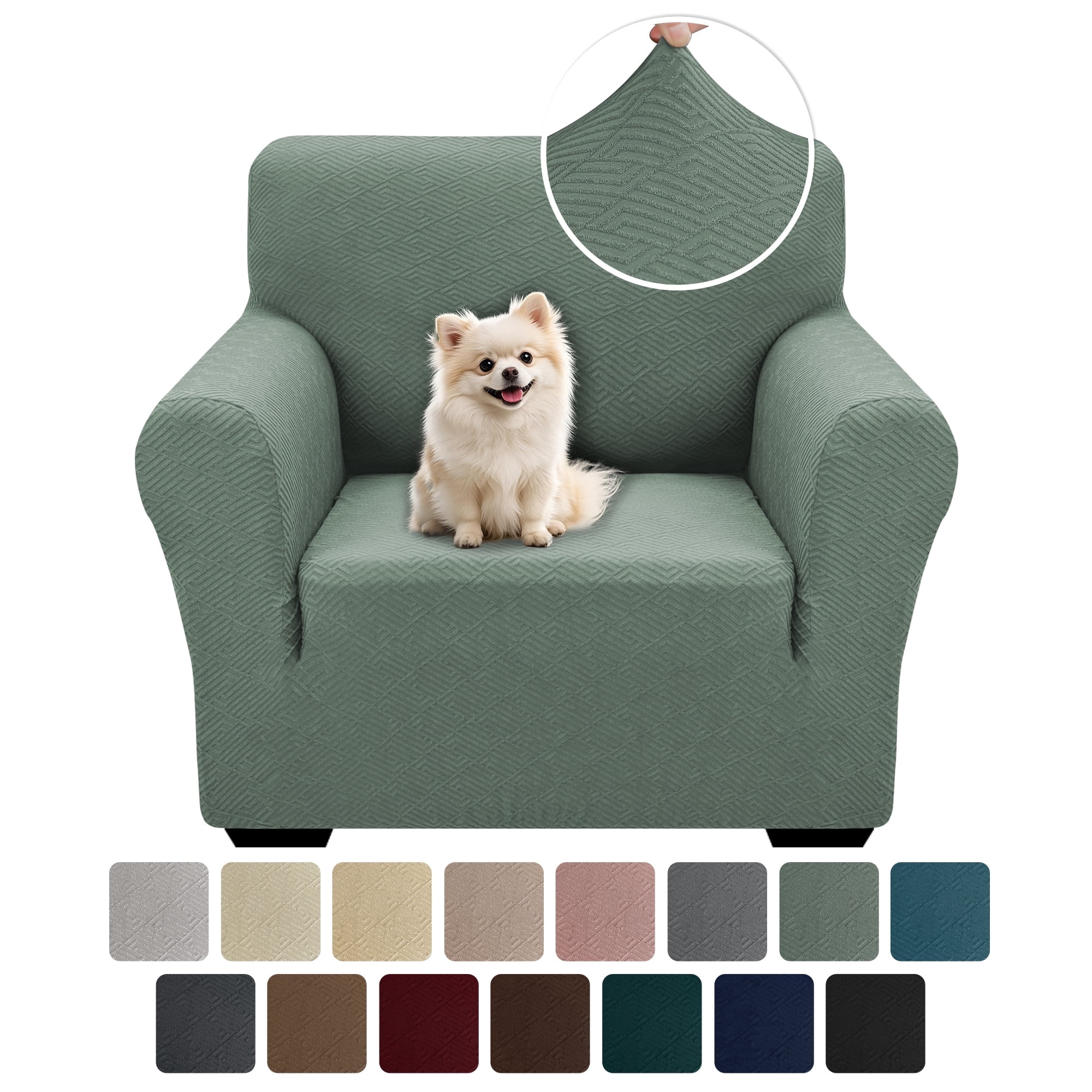 JIATER 1-Piece Armchair Sofa Cover Stretch Couch Cover Washable Sofa Slipcover Non-Slip Furniture Protector,Bean Green