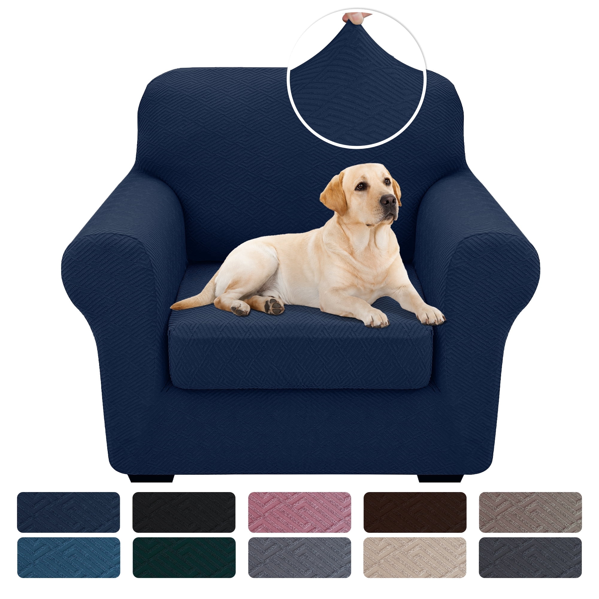 JIATER 2-Piece Armchair Sofa Cover Stretch Couch Cover Washable Sofa Slipcover Furniture Protector with 1 Cushion Cover,Navy
