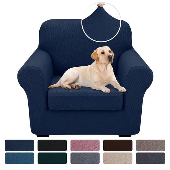 JIATER 2-Piece Armchair Sofa Cover Stretch Couch Cover Washable Sofa Slipcover Furniture Protector with 1 Cushion Cover,Navy