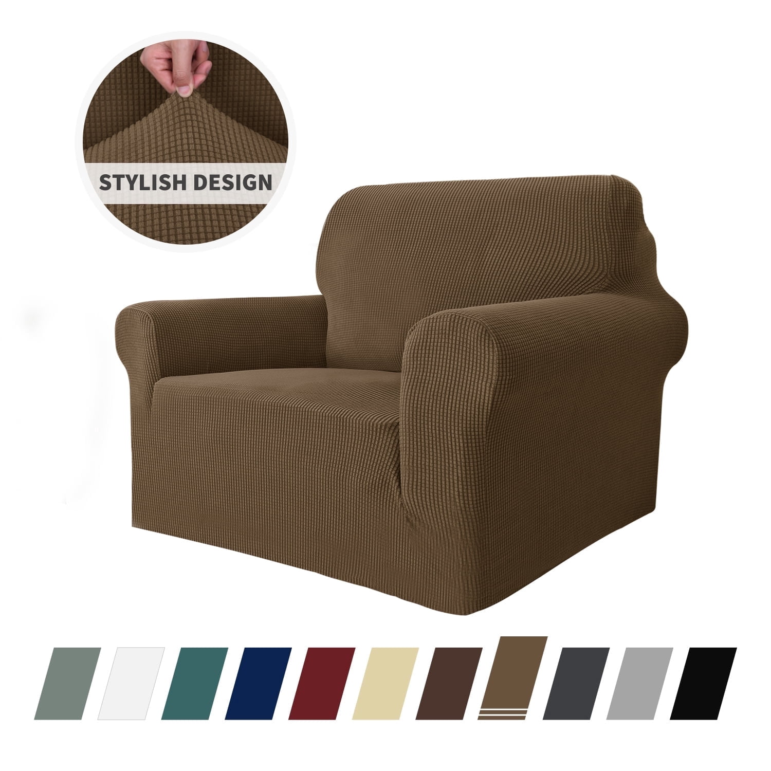 JIATER 1-Piece Armchair Sofa Cover Stretch Couch Cover Washable Sofa Slipcover Non-Slip Furniture Protector,Brown