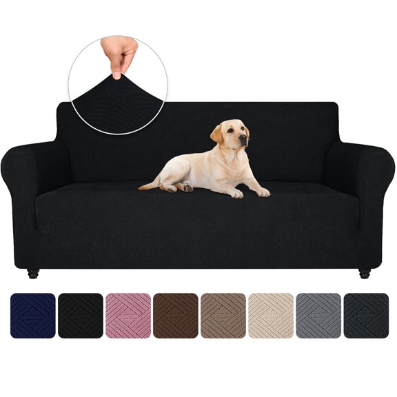JIATER 1-Piece Sofa Cover Stretch Couch Cover Washable Sofa Slipcover Furniture Protector for 3 Cushion Sofa,Black